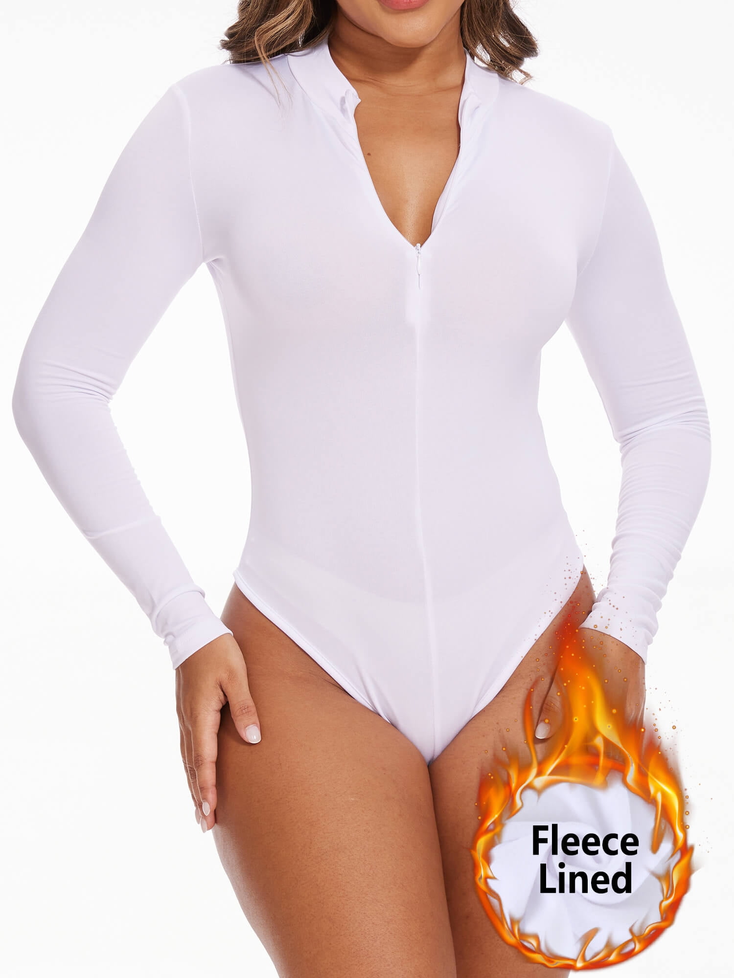 ANYFIT WEAR Women's Mock Turtle Neck Fleece Lined Zip Up Thong