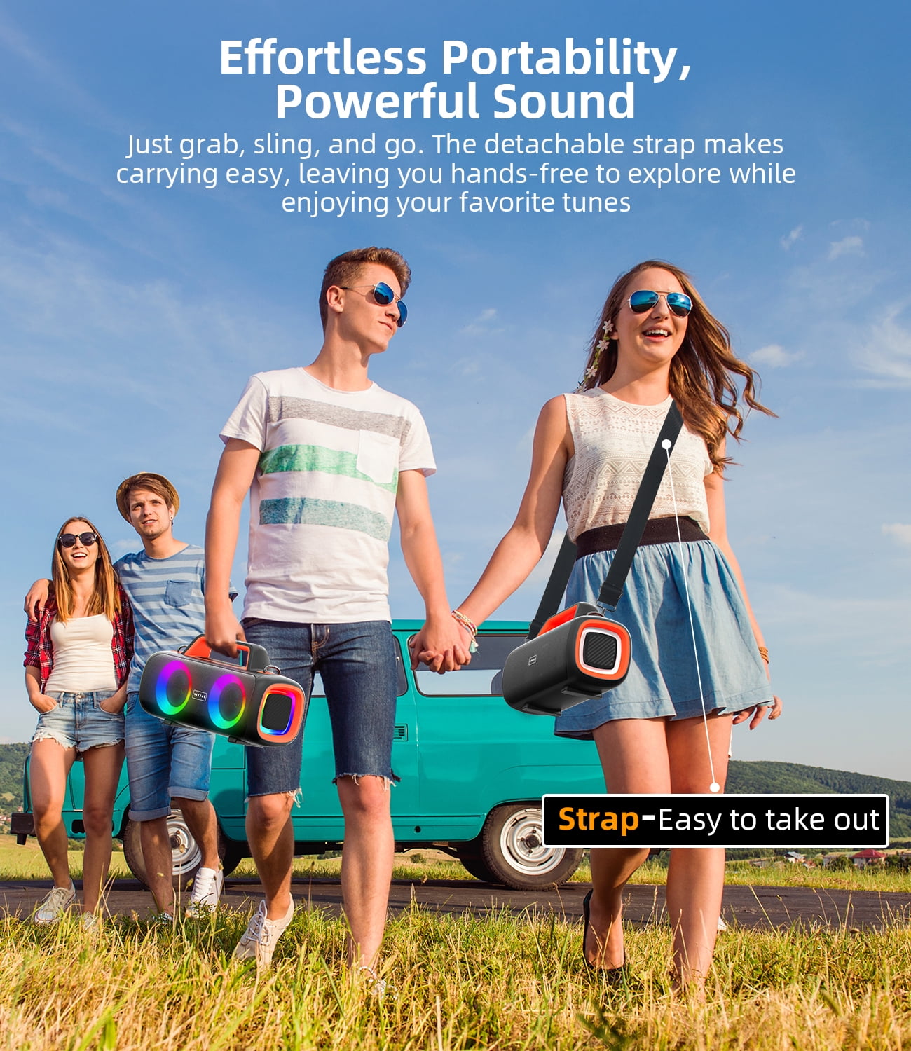Portable Bluetooth Speaker IP65 Waterproof,140W Loud Sound,Bass Boost,Bluetooth 5.3, LED Lights,True Wireless Stereo Pairing,24H Playtime, for Home/Outdoor/Party/Beach, Fashionable Gift