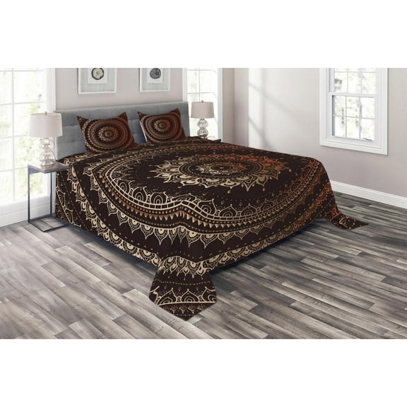 Ambesonne Mandala Quilted Coverlet 3 Pcs, Universe, King Size, Chestnut Brown