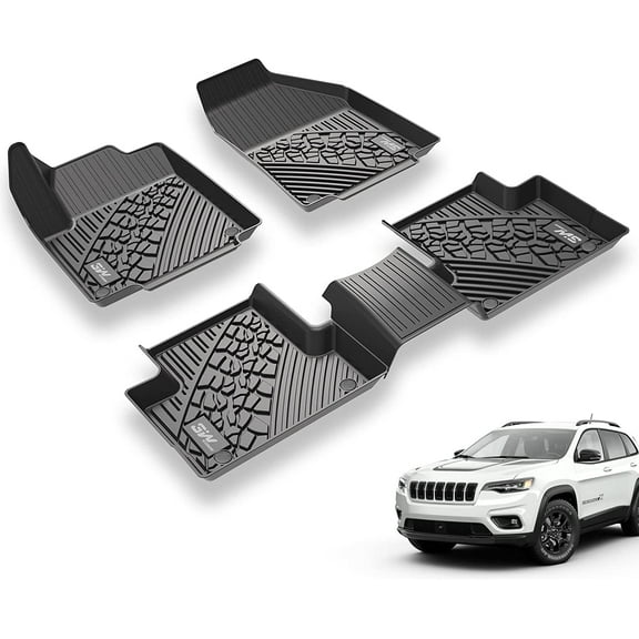 3W Floor Mats for 2015-2023 Jeep Cherokee(Don't Fit Grand CHEROKEE), All Weather Fit TPE Floor Liners Set, 1st and 2nd Row, Black