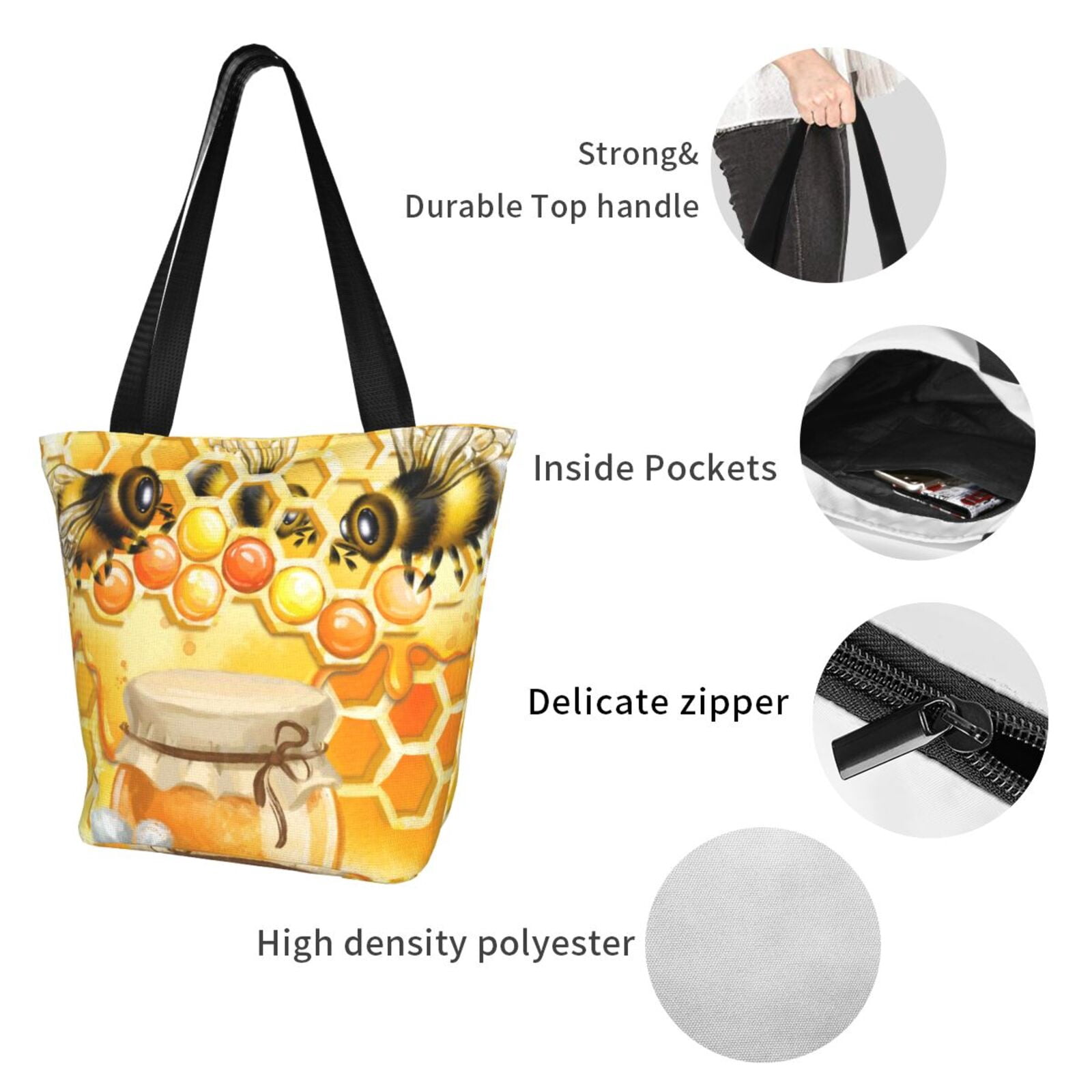 Ratiio Honey Bee Print Shoulder Bag for Women, Polyester Crossbody Purse Lightweight Handbag for Daily Travel and Casual Use