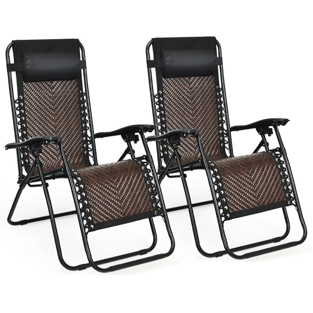 Aimee Lii 2 Pieces Folding Patio Rattan Zero Gravity Lounge Chair, Outdoor Patio Furniture, Light Brown