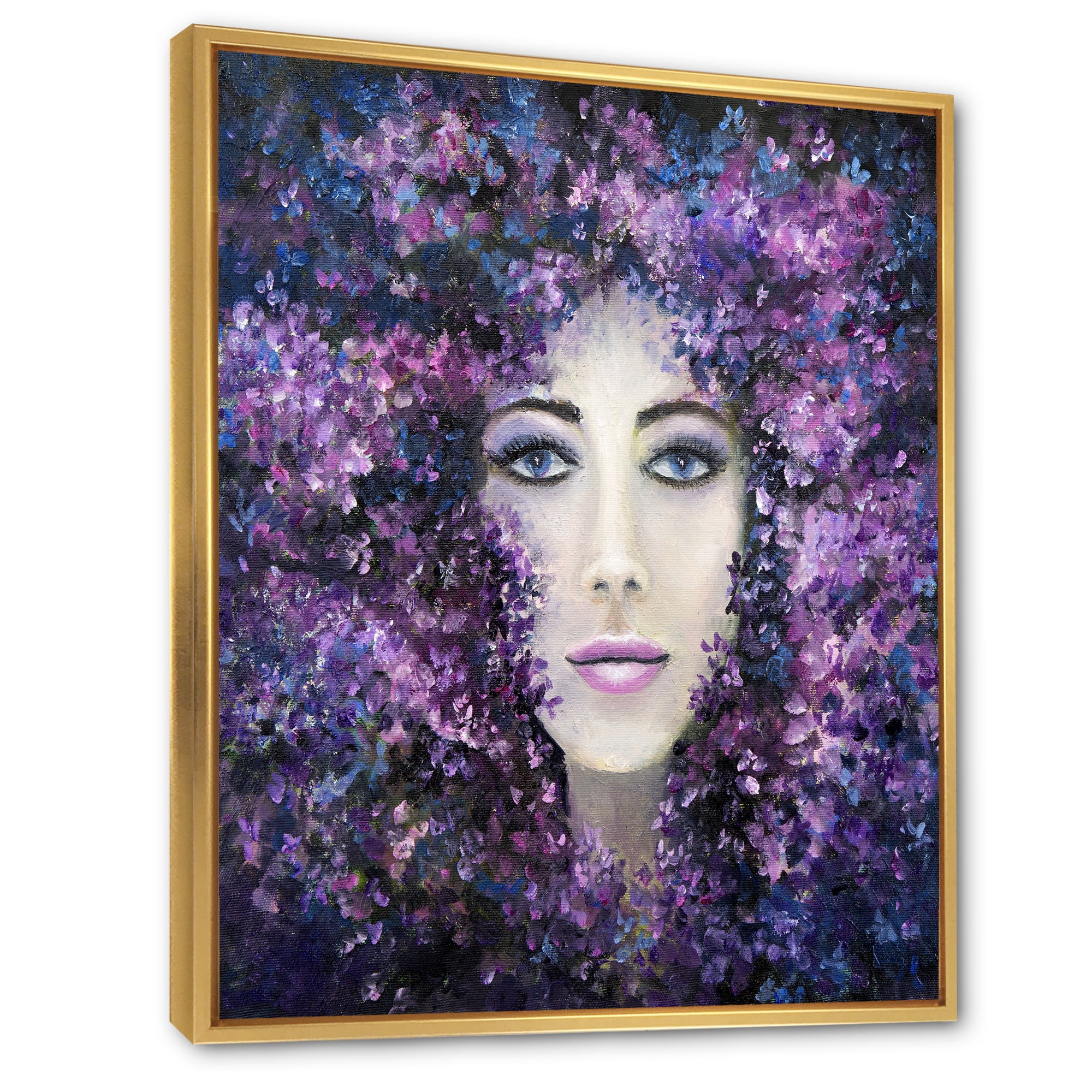 Portrait of A Lady With Purple Lavender Flowers 12 in x 20 in Framed Painting Canvas Art Print, by Designart