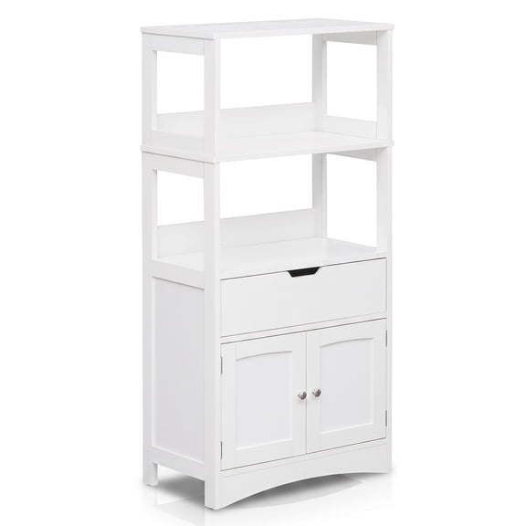 Costway Bathroom Storage Cabinet with Open Shelves, Drawer & Doors for Bathroom, Laundry White