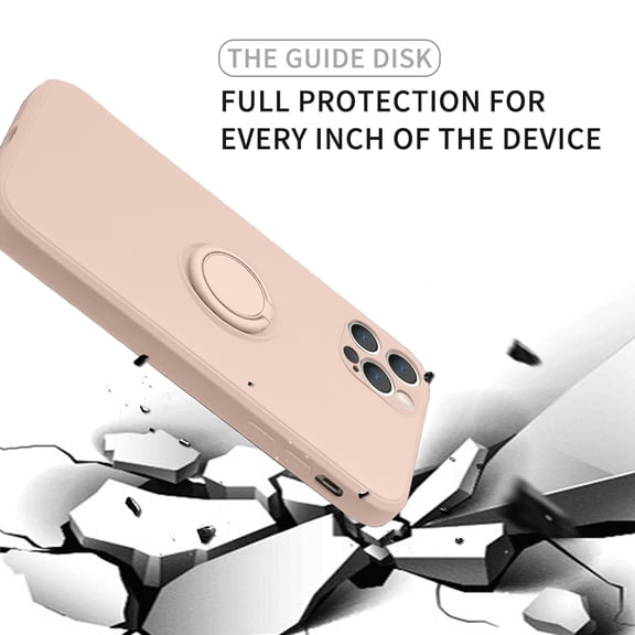 Apple iPhone 12 Pro (6.1") Case Microfiber Liner Gel Rubber Protection Liquid Silicone with Ring Holder Stand Strap Cover for iPhone 12 Pro [Pink]