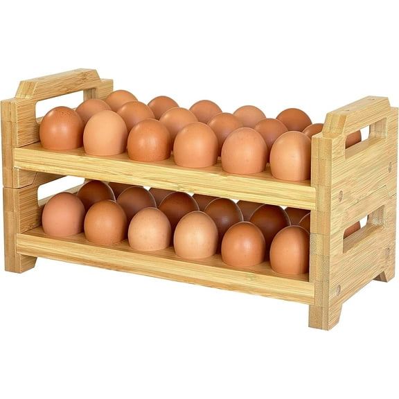 Bamboo Egg Holder Countertop Stackable Design for Fresh Eggs Farmhouse Egg Tray Storage Display Rack Kitchen Counter Top Organizer Wooden Egg Stand Fits Quail Duck Turkey Chicken Eggs (Modern)