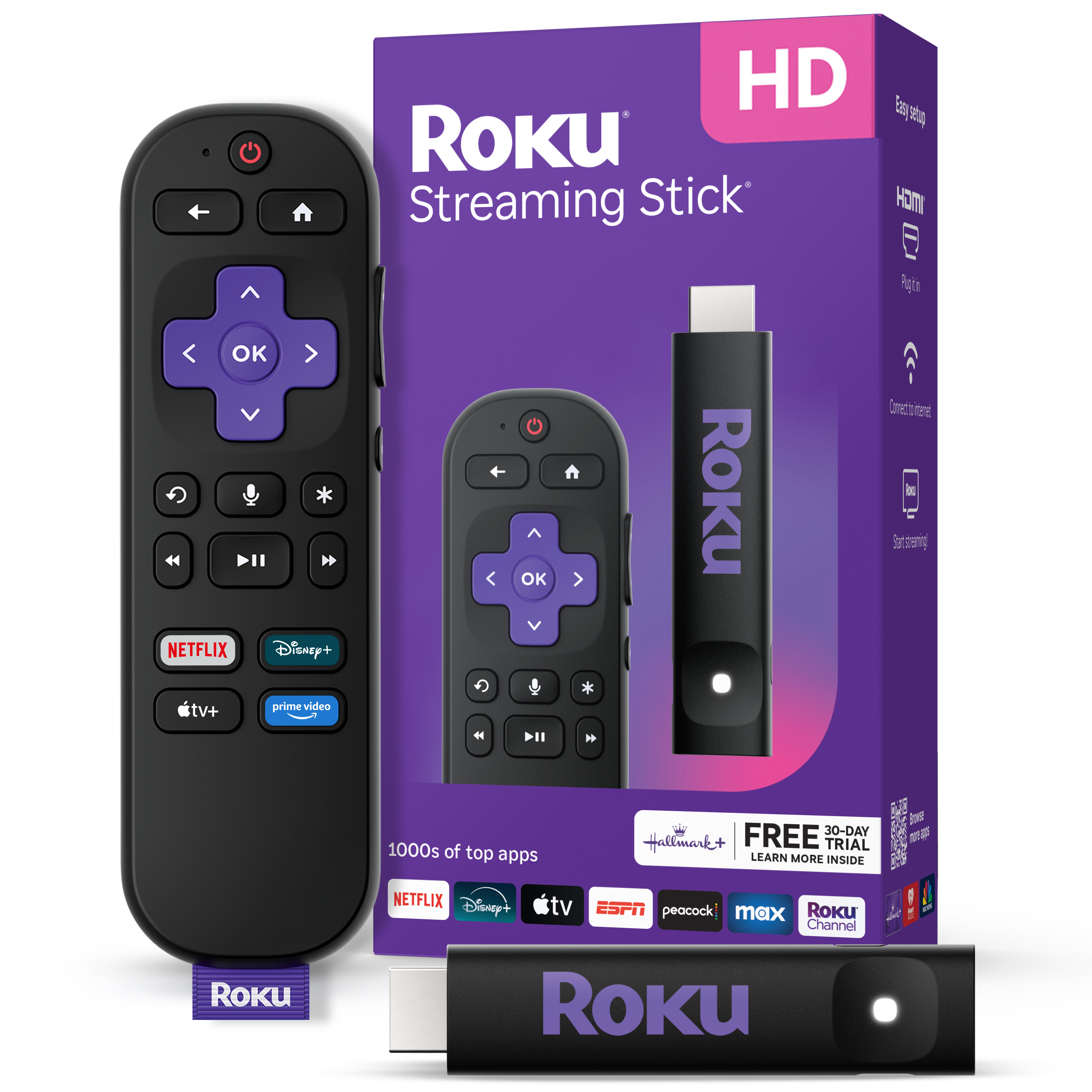 Roku Streaming Stick HD - HD Roku Streaming Device for TV with Voice Remote - Free & Live TV