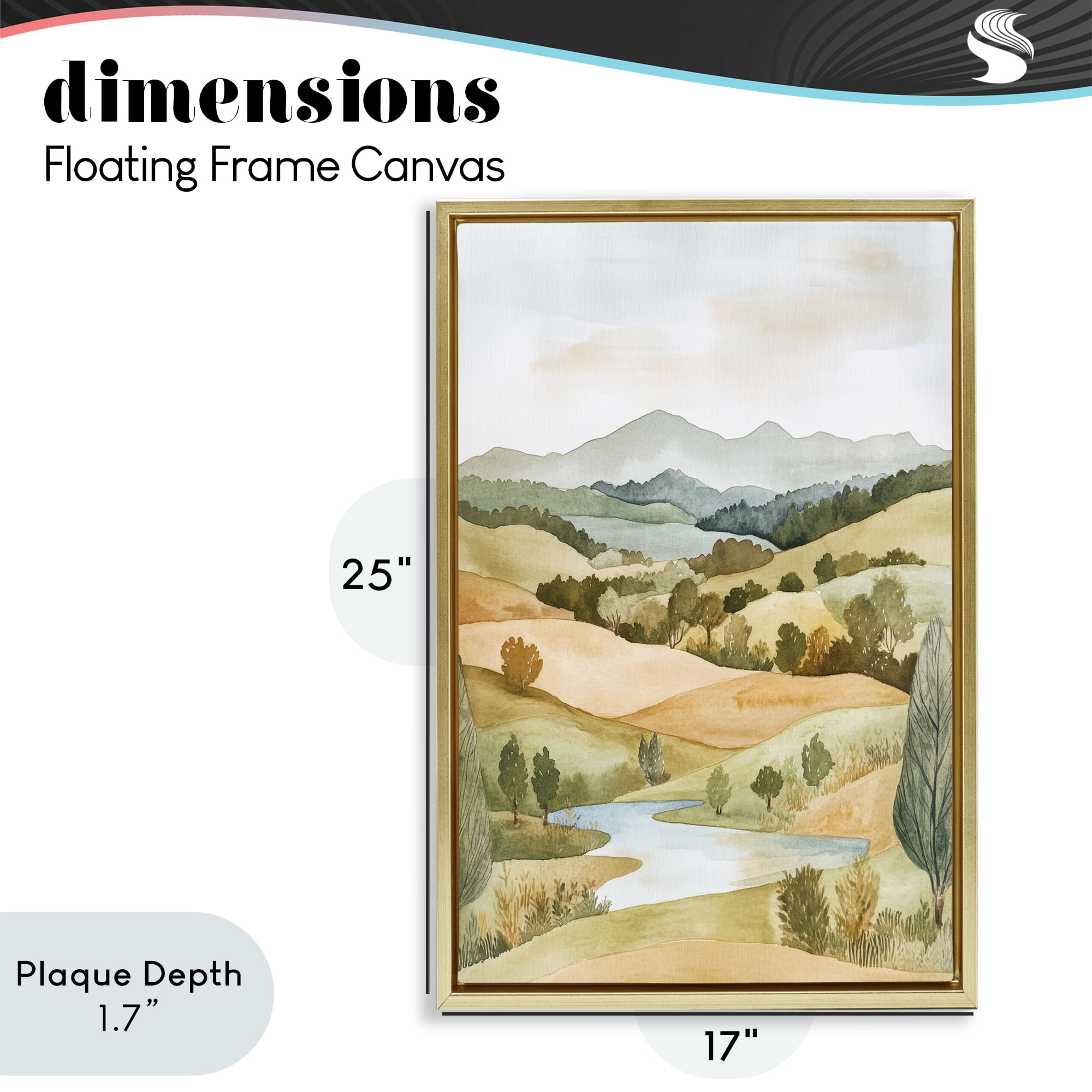 Stupell Industries Watercolor Hills & Tranquil Valley Gold Framed Floater Canvas Wall Art, design by Petal Prints Design