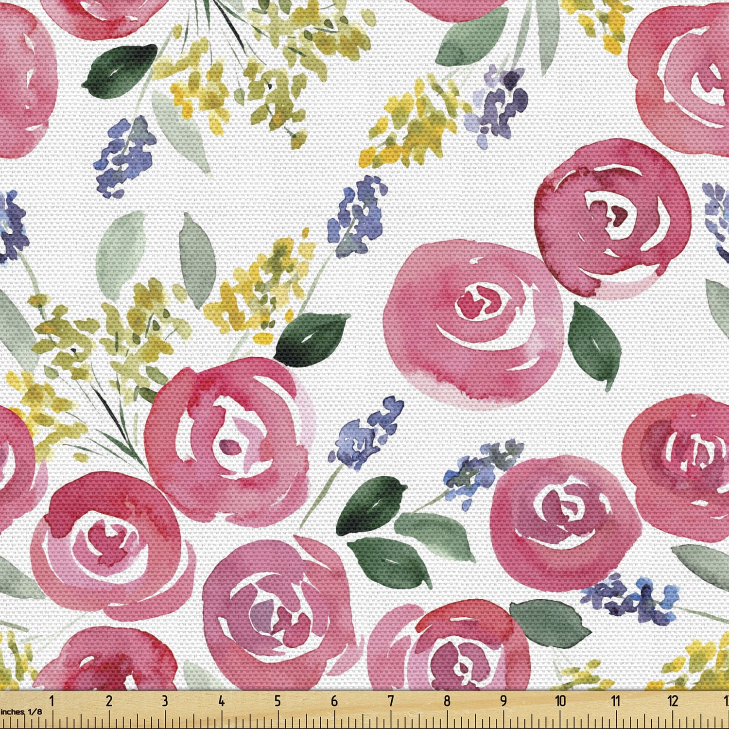 Floral Fabric by the Yard Upholstery, Watercolor Effect Painting of