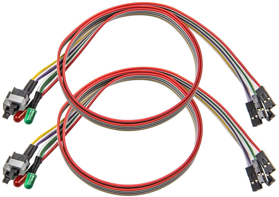 2 Pack Computer Case ATX Power On Off Reset Switch Cable with 2 x LED