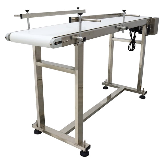 59''x 11.8'' PU Belt Conveyor with Double Guardrail & White Food Grade PU Belt for Packing Shipping