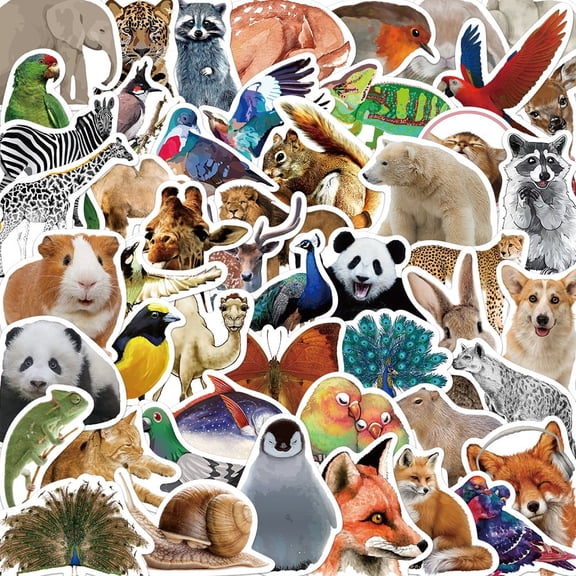 50 Animal Portrait Stickers, Realistic Wildlife Vinyl Decals for Water Bottles, Laptops, Journals, Scrapbooks, Phones & Kids Crafts