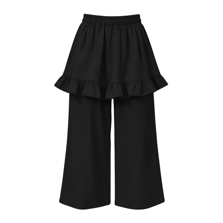 Mifsaly Girls Ruffle Skirt Pants Wide Leg Layered Palazzo Capris