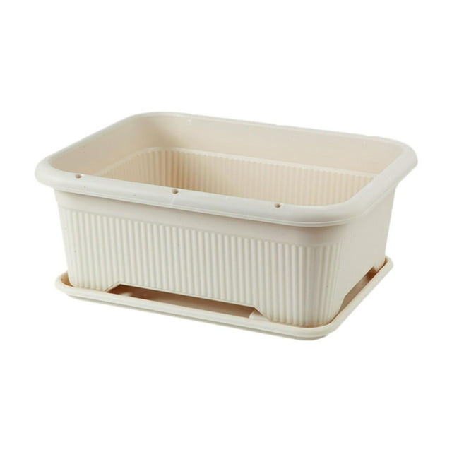 jinwen Flower Box 28 L Indoor Outdoor Rectangular with Tray Porch Vegetable Planter White