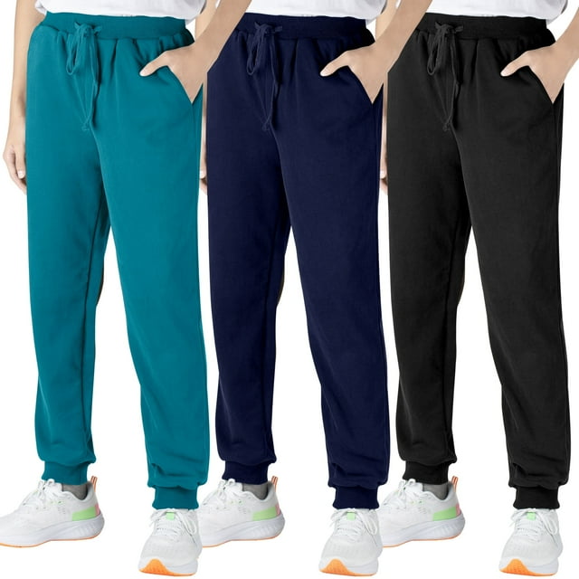 BIG ELEPHANT Pantalones Deportivos para Niños, Pantalones Deportivos de Algodón con Bolsillos y Cordón, Paquete de 3 (6-15 Años)