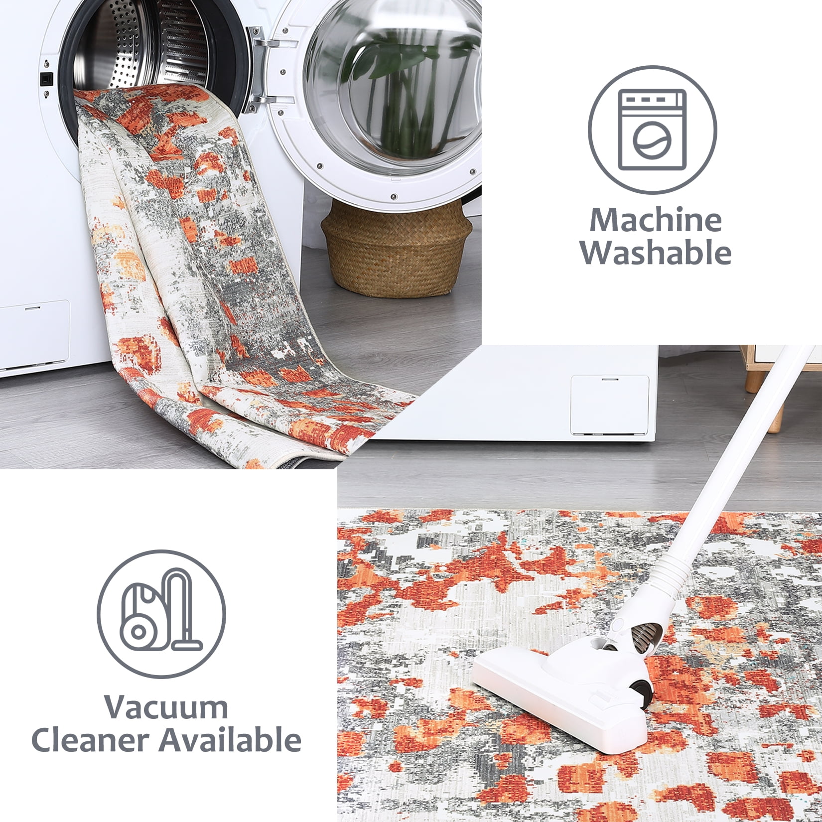 Hasoo 9' x 12' Multi-Color Modern Abstract Area Rug for Living Room Washable Indoor Home Decor Carpet, Orange/Gray