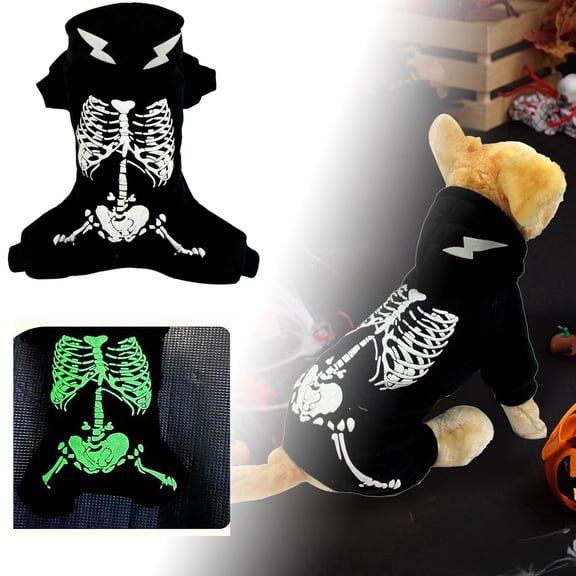 Leeye Electric Dragon Halloween Pet Size L, Black Dragon Dog Outfit with Luminous Skeleton Print and Wings, Four-Legged Cosplay Apparel for Large Dogs Cats Halloween Party