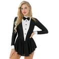 thumbnail image 2 of Yanarno Womens Dance Leotard Ruffle Dress Long Sleeve Bowtie Tuxedo Waitress Cosplay Costume Black S, 2 of 7