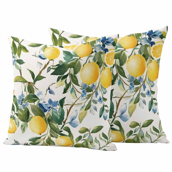 2 Pack Outdoor Waterproof Throw Pillow Covers,Vintage Summer Lemon Tree Decorative Square Pillow Case Patio Pillowcases for Chair Couch Sofa 16x16in