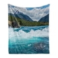 thumbnail image 1 of Nature Soft Flannel Fleece Throw Blanket, Flowing River Rapids Cloudy Snowy Mountain Forest Trees Wildlife Theme, Cozy Plush for Indoor and Outdoor Use, 60" x 80", White Green Grey, by Ambesonne, 1 of 6