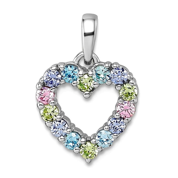 13mm 925 Sterling Silver Rhodium Plated Multi Color Cubic Zirconia Love Heart Pendant Necklace Pendant for Women