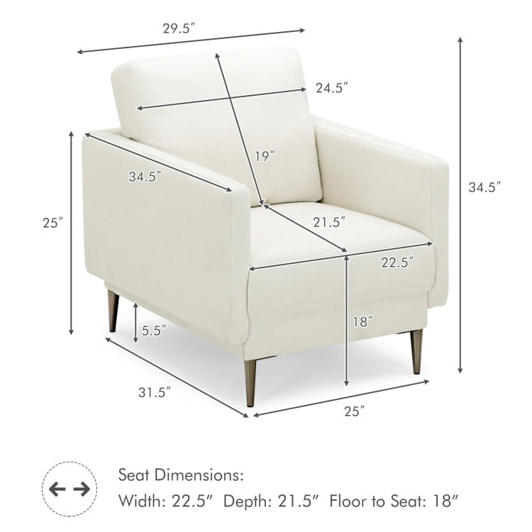 Finihen Upholstered Accent Armchair, Modern Upholstered Accent Chair with Removable Backrest Cushion, for Living Room, Bedroom, White
