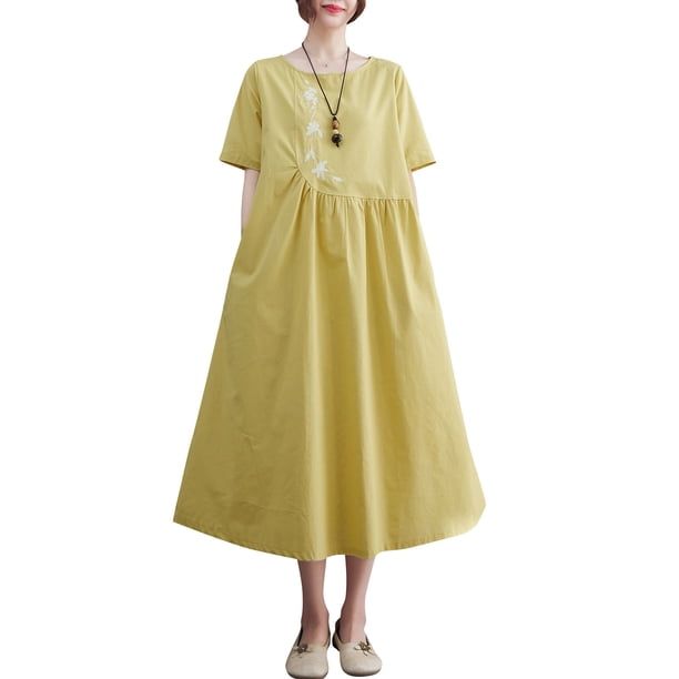 Vestido holgado de mujer con bolsillos, manga corta, vestido informal de fiesta