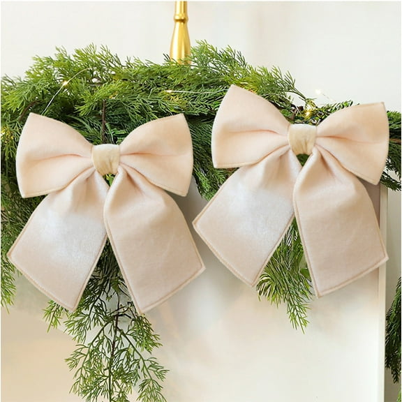 Velvet Christmas Bows 2-Pack for Tree Decorations and Gift Wrapping - Small Holiday Accents for Wreaths, Crafts, and Party Decor, Perfect for Home Festive Settings(Beige)