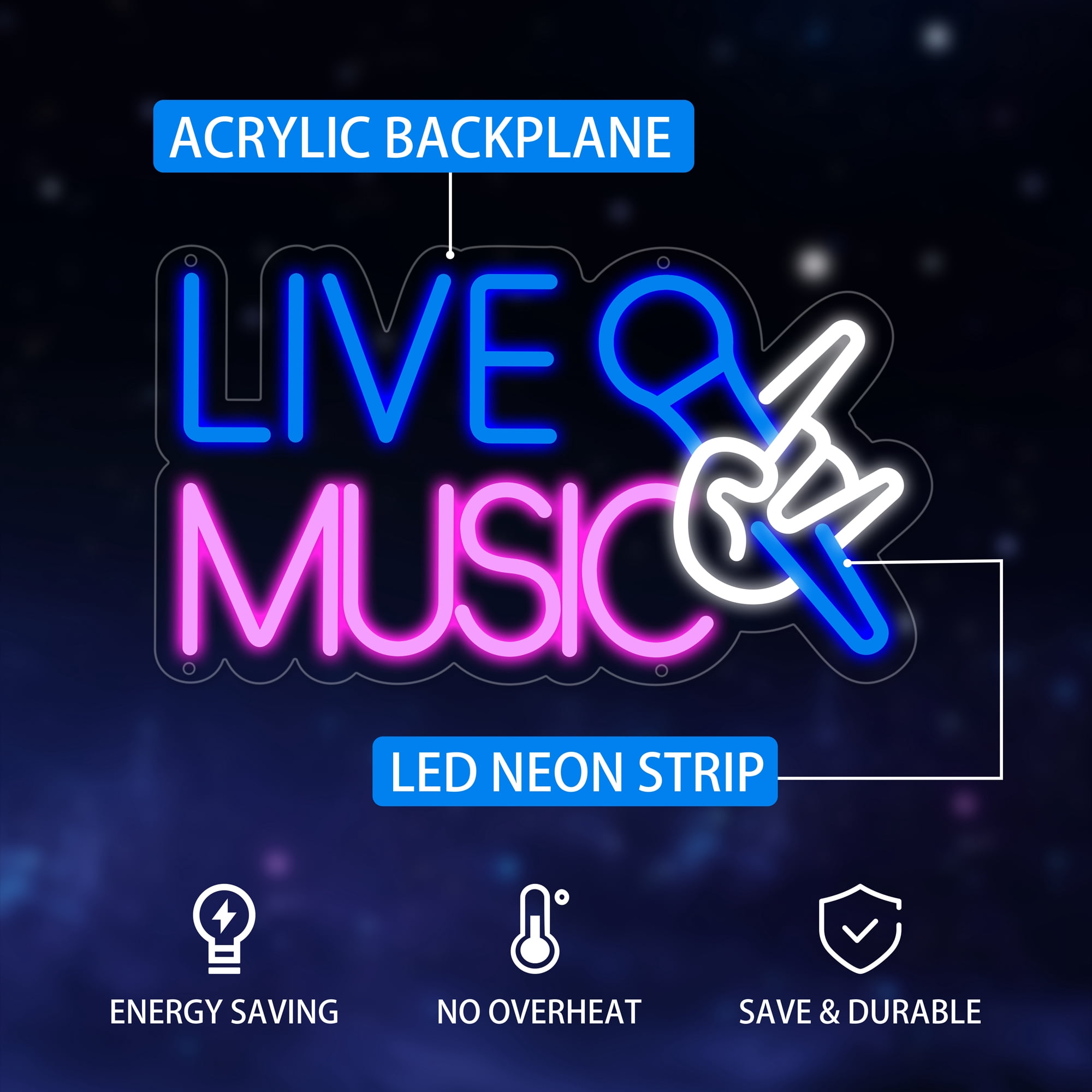Live Music Neon Sign for Wall Decor, USB Powered Singing Music Led Sign, Reusable Light Up Sign for Boys and Girls, Neon Sign for Bedroom and Livingroom