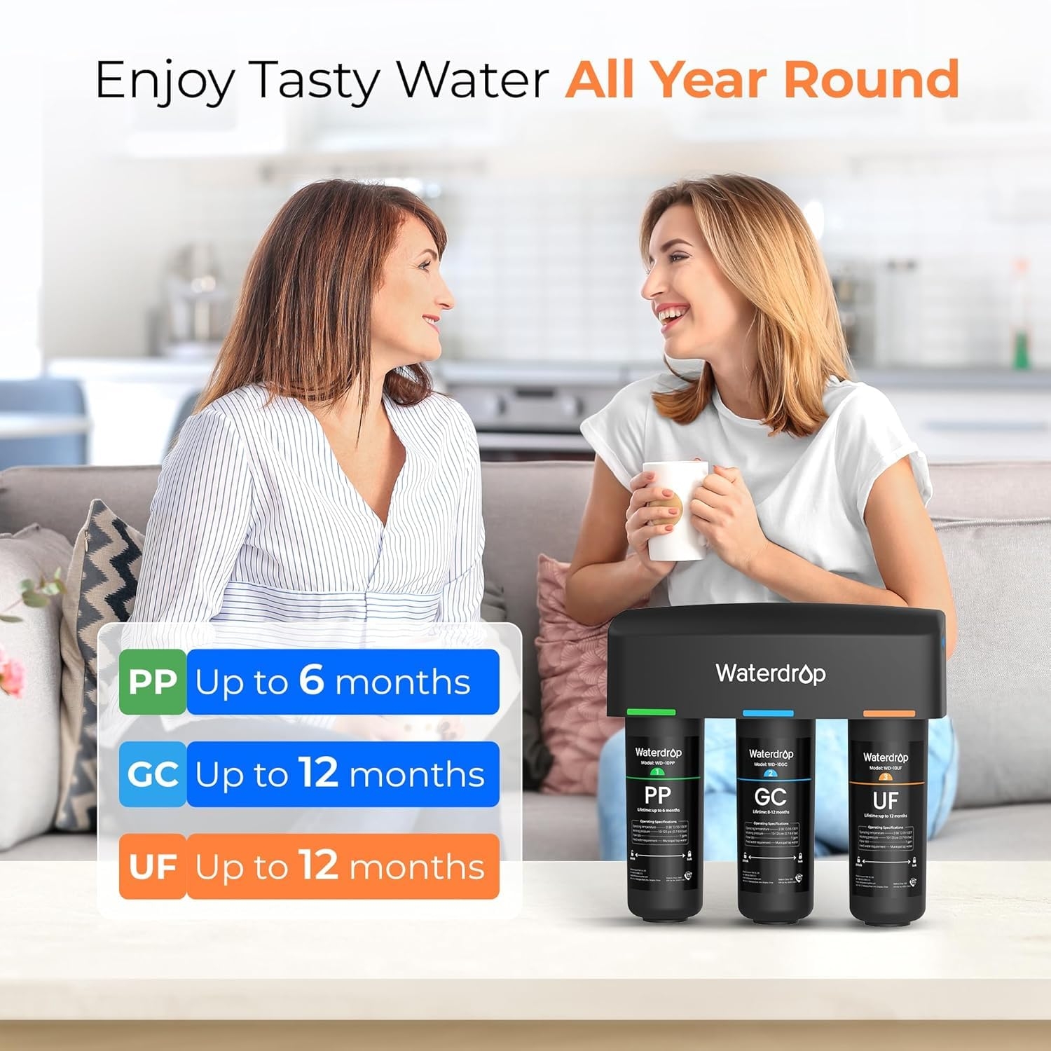 Waterdrop WD-TSA-UF 0.01 μm Ultra Filtration Under Sink Water Filter, Under Sink Water Filtration System 9 Stage Filtration, Reduces Chlorine, Taste and Odor, Fluoride, Advanced USA Tech