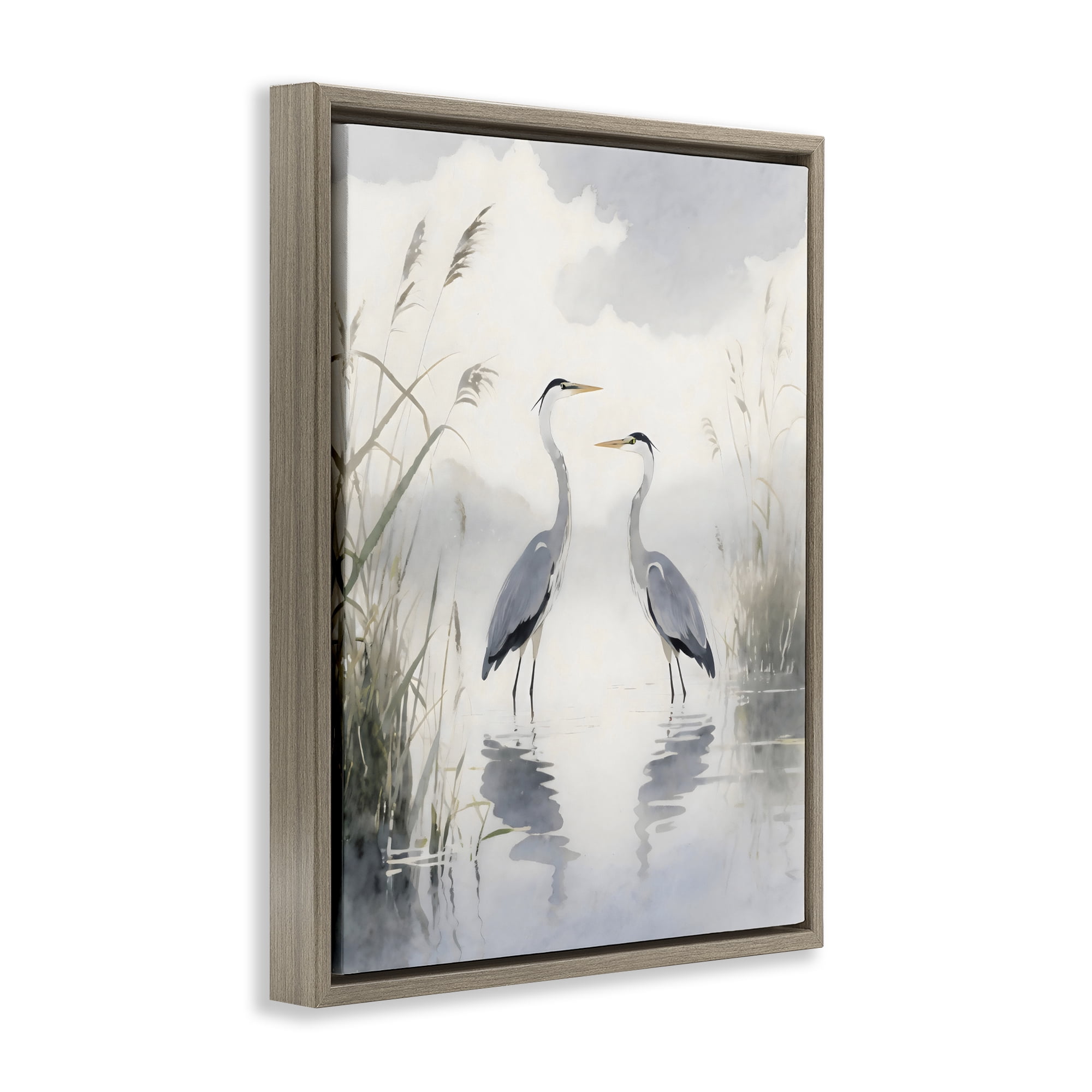 Stupell Industries Serene Wetlands Heron Reflections Brown Framed Floater Canvas Wall Art, design by Creative Studio
