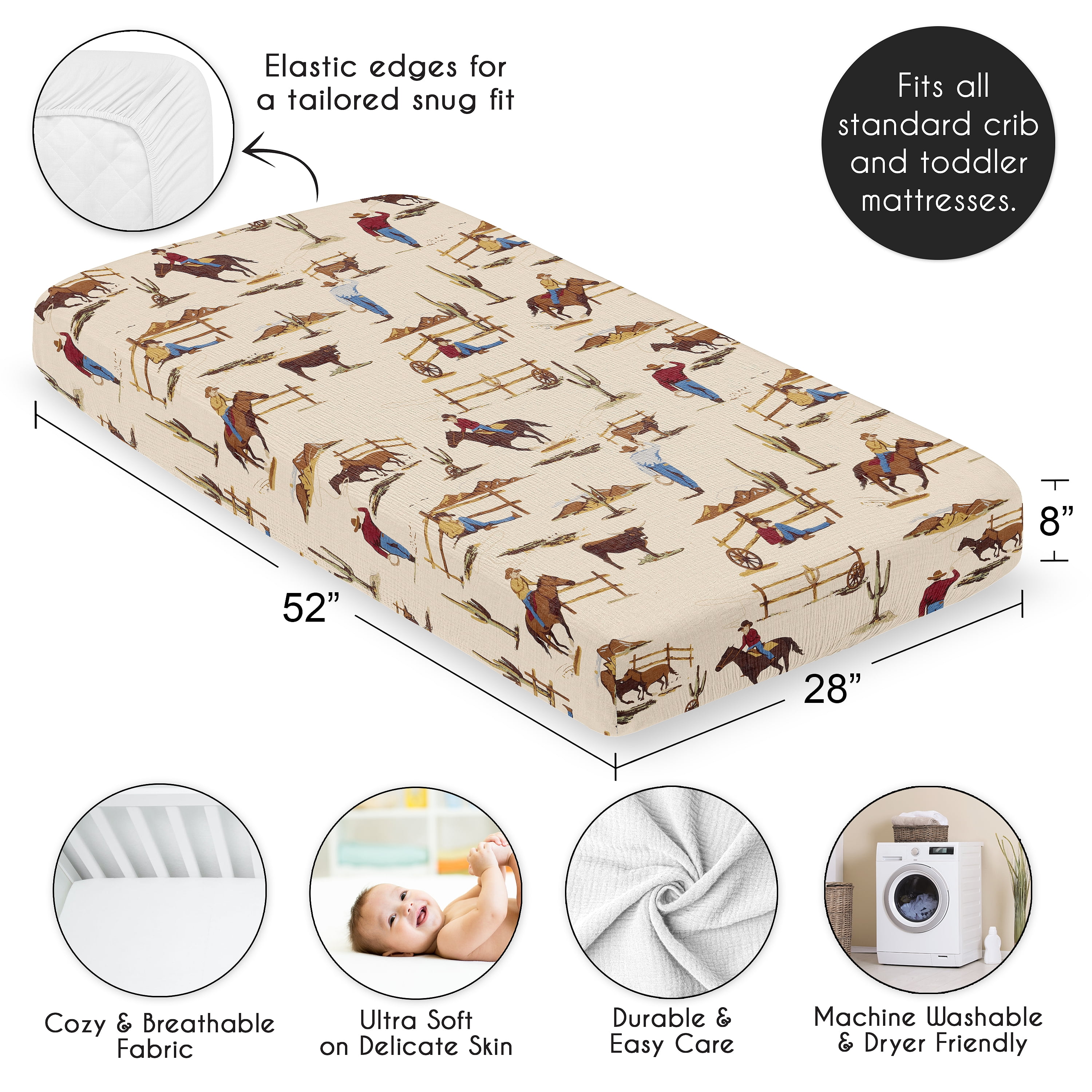 Sweet Jojo Designs Wild West Cowboy Boy 100% Cotton Muslin Fitted Crib Sheet