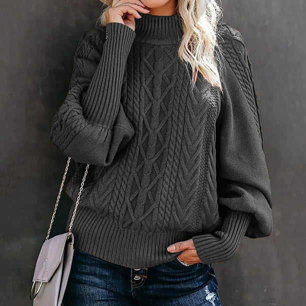 Pntutb Mujer Casual Sólido Manga Larga Punto Grueso Jersey Cuello Redondo Suéter Abrigo Pntutb Pntutb-5160