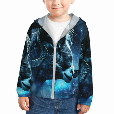 

Lukts Celestial Ram Night Sky Print Children s Long-Sleeved Sun Protection Clothing Hooded Sweatshirts for Boys and Girls Outdoor Sports-2 Years