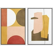 IDEA4WALL Framed Canvas Print Wall Art Multicolor Mid-Century Semi-Circle Polygon Collage Abstract Shapes Modern Boho Chic for Living Room, Bedroom, Office - 24"x36"x2 White