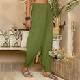 thumbnail image 7 of Womens Cotton Linen Palazzo Pants Drawstring Elastic Waist Casual Wide Leg Trousers with Big Pockets Loose Flowy Beach Pants, 7 of 7