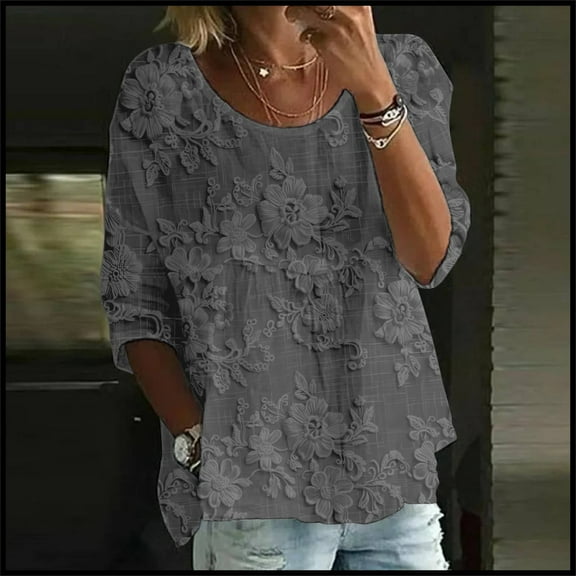 Women's Long Sleeve T-shirt Women'S Print T Shirt Half Sleeved Round Neck Shirt 3/4 Sleeved T Shirt Loose Large Size T Shirt3, Women's Long sleeve T-shirt M