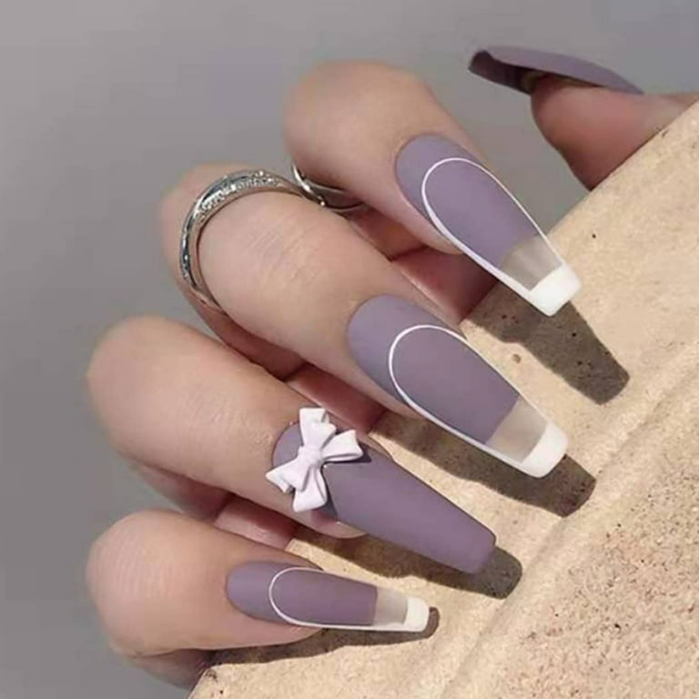 Aetomce 24Pcs Glossy Press on Nails Coffin Fake Nails Long Heart