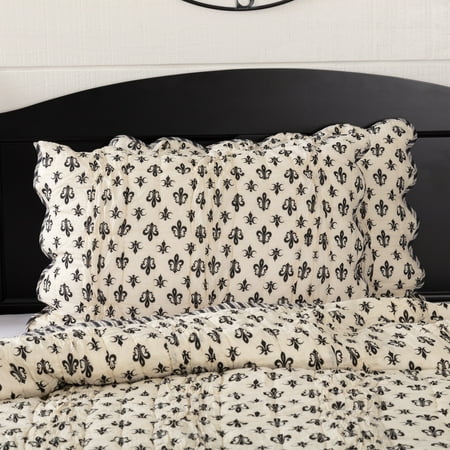 Cotton Heirloom Sham Creme White Farmhouse Bedding Fleur De Lis Cotton Hand Quilted Fleur-De-Lis Standard Sham ()