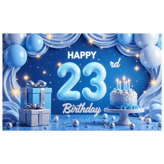 Blue Theme Happy 23rd Birthday Banner Decorative Elements for Birthday Celebration Party Decoration Indoor Event