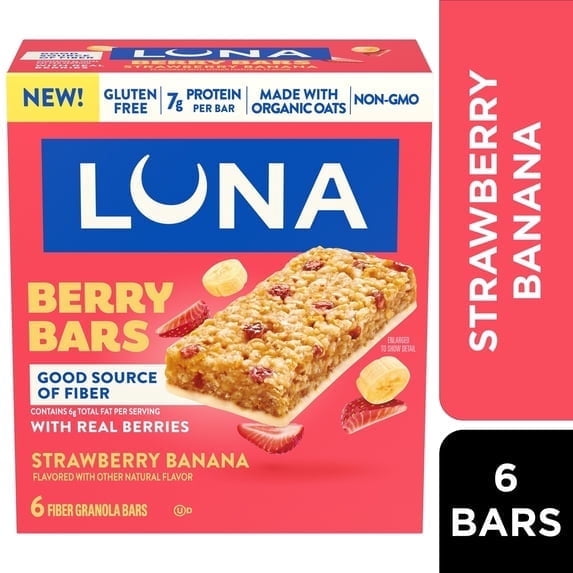 4 Pack - LUNA Berry Bars Strawberry Banana Flavor Fiber Granola Bars, Gluten Free Protein Bars, 6ct