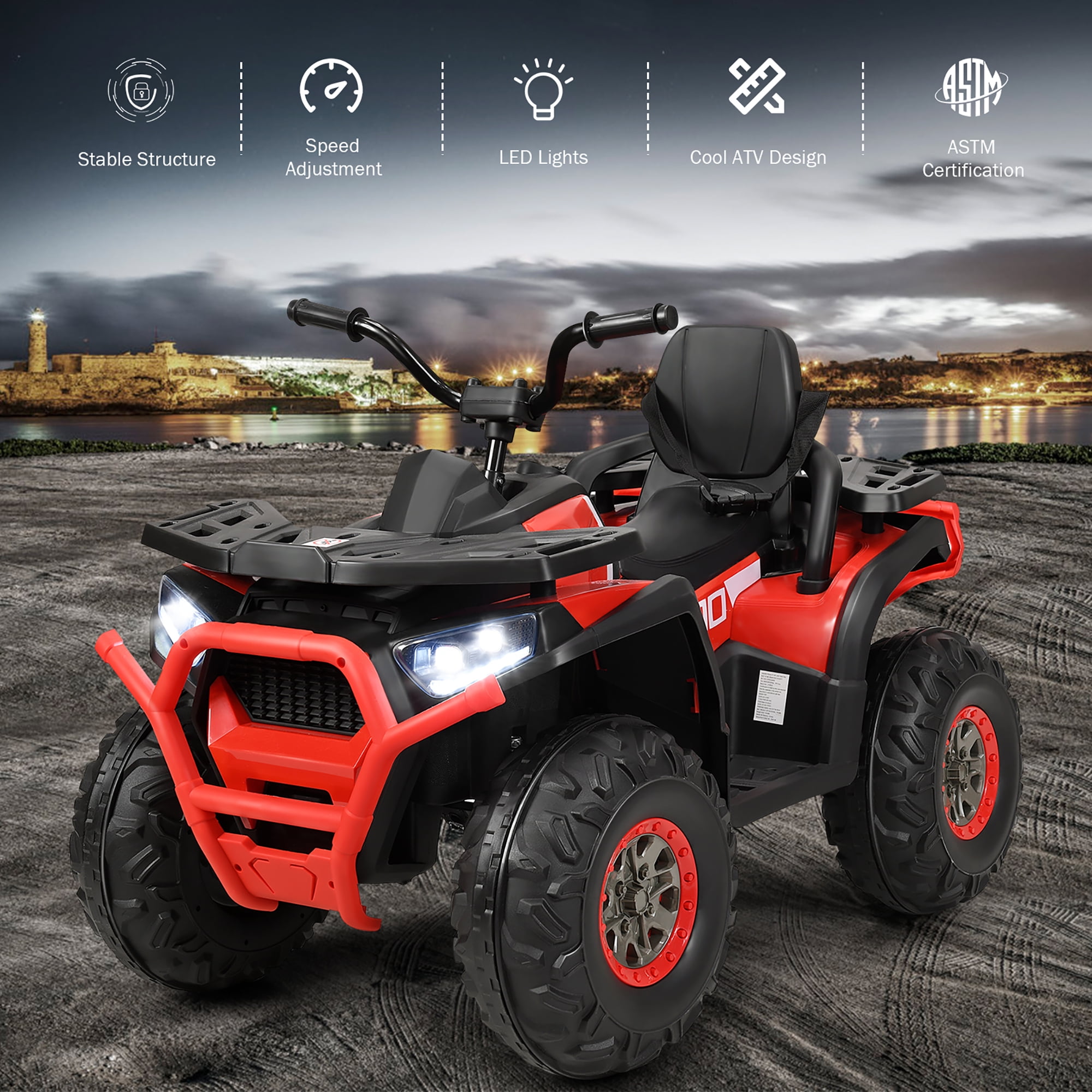Costway 12V Kids Electric 4-Wheeler ATV Quad 2 Speeds Ride On Car w/MP3&LED Lights Red