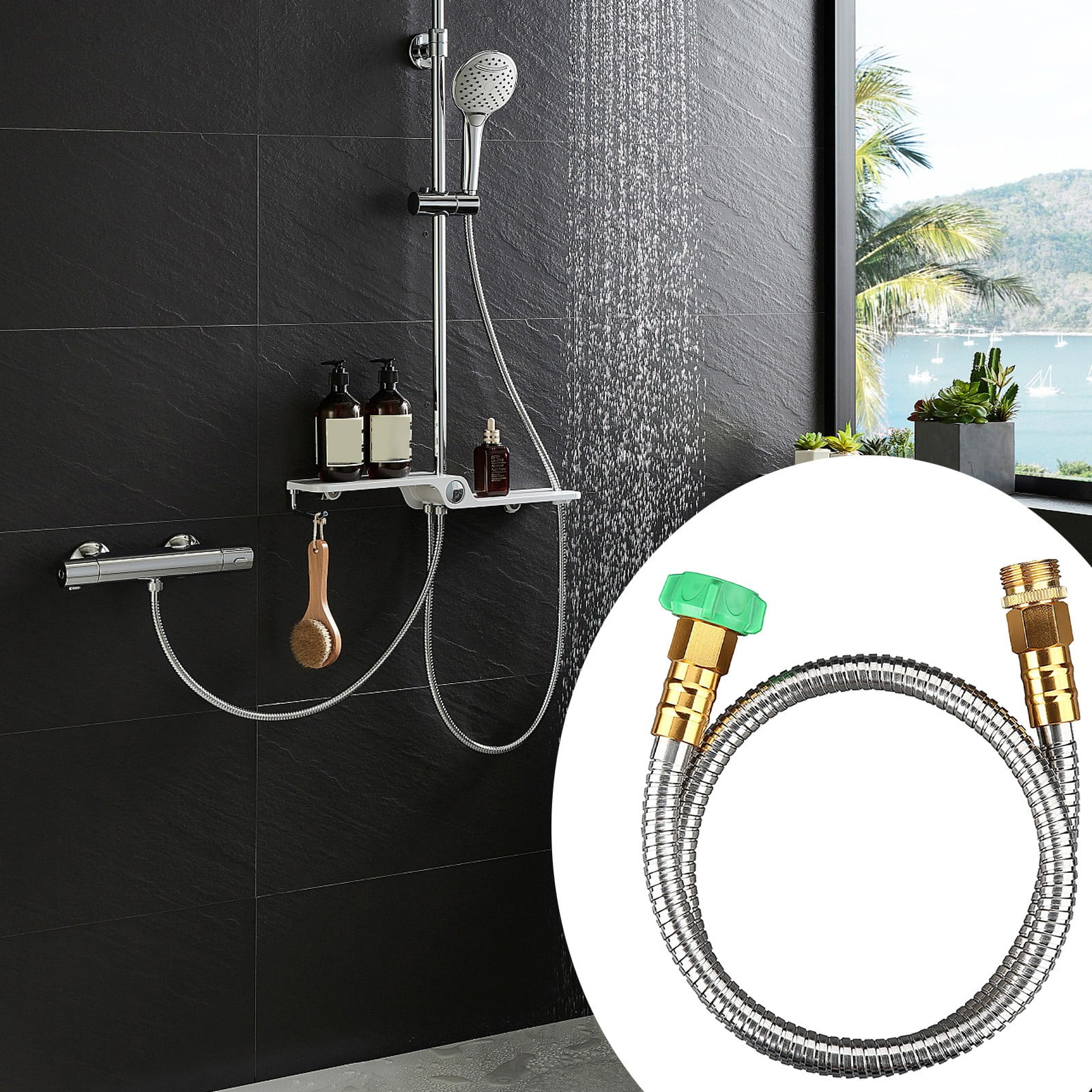 Meiiso Promotional Offer! Root Hose Gasket, Hose Garden Hose Extension Flexible stainless steel 3 Ft short Extension sink Hose Heavy Duty Outdoor Hose, Black, 6.24*3.9*1.56In, Fogging Pipes