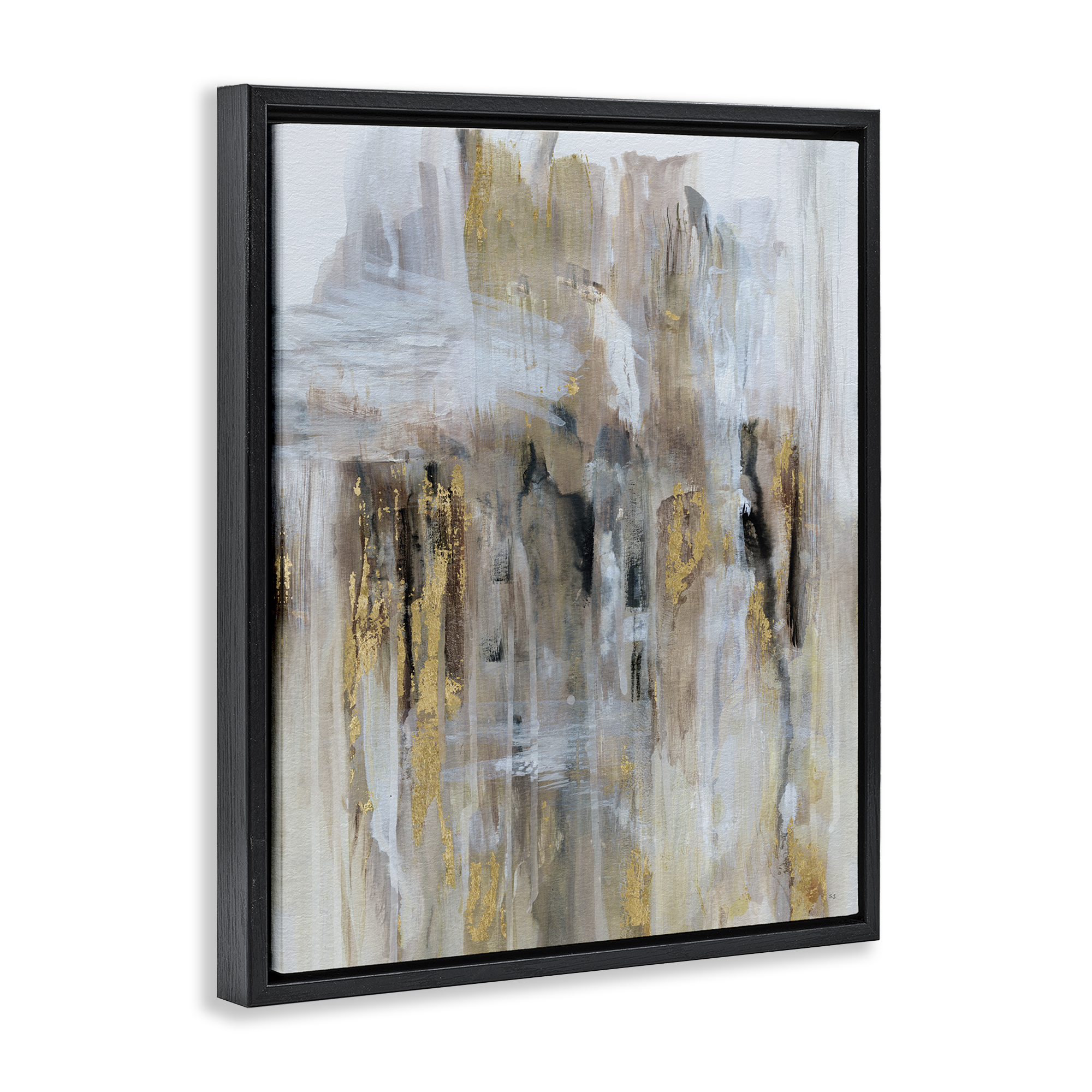 Stupell Industries Abstract Paint with Glam Accents Abstract Painting Black Floater Framed Canvas Art Print Wall Art, 17 x 21