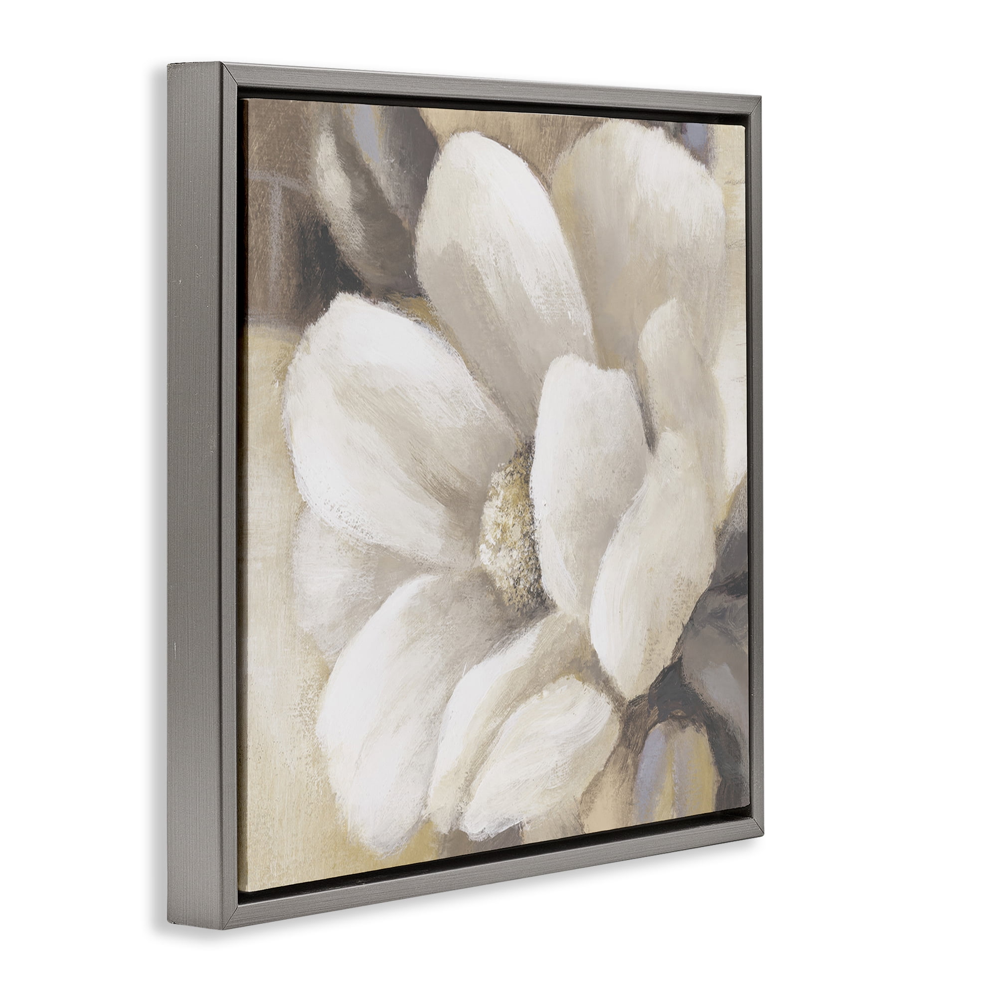 Stupell Industries Magnolia Flower Petals Plants & Flowers Painting Gray Floater Framed Canvas Art Print Wall Art, 18 x 18