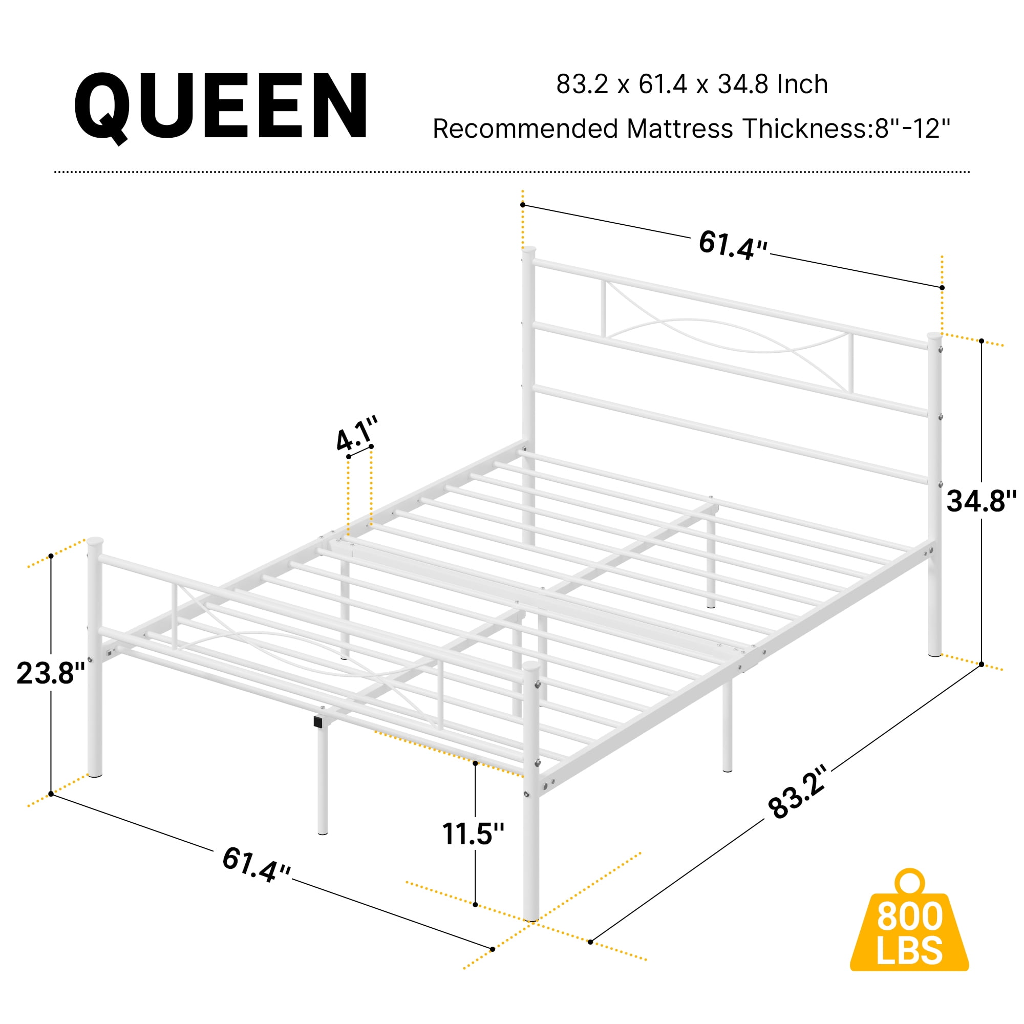 Yoneston Queen Size Metal Bed Frame with Headboard and Footboard Heavy Duty Bed for Bedroom, White