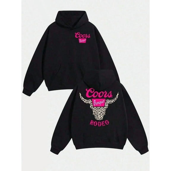 Rodeo Leopard Bull Skull Graphic Hoodie, Oversized Loose Casual Hooded Sweatshirt For Autumn, Soft Comfortable Men's Fall Clothing Long Sleeved, Pocket Style Hoodie,Men's And Women's Styles