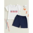thumbnail image 3 of BemeyourBBs Toddler Baby Boy Girl 4th of July Outfit Patriot Fourth of July Summer Independence Day Clothes American Flag Embroidery Short Sleeve T-Shirts with Shorts 2 Pcs Set, 3 of 4