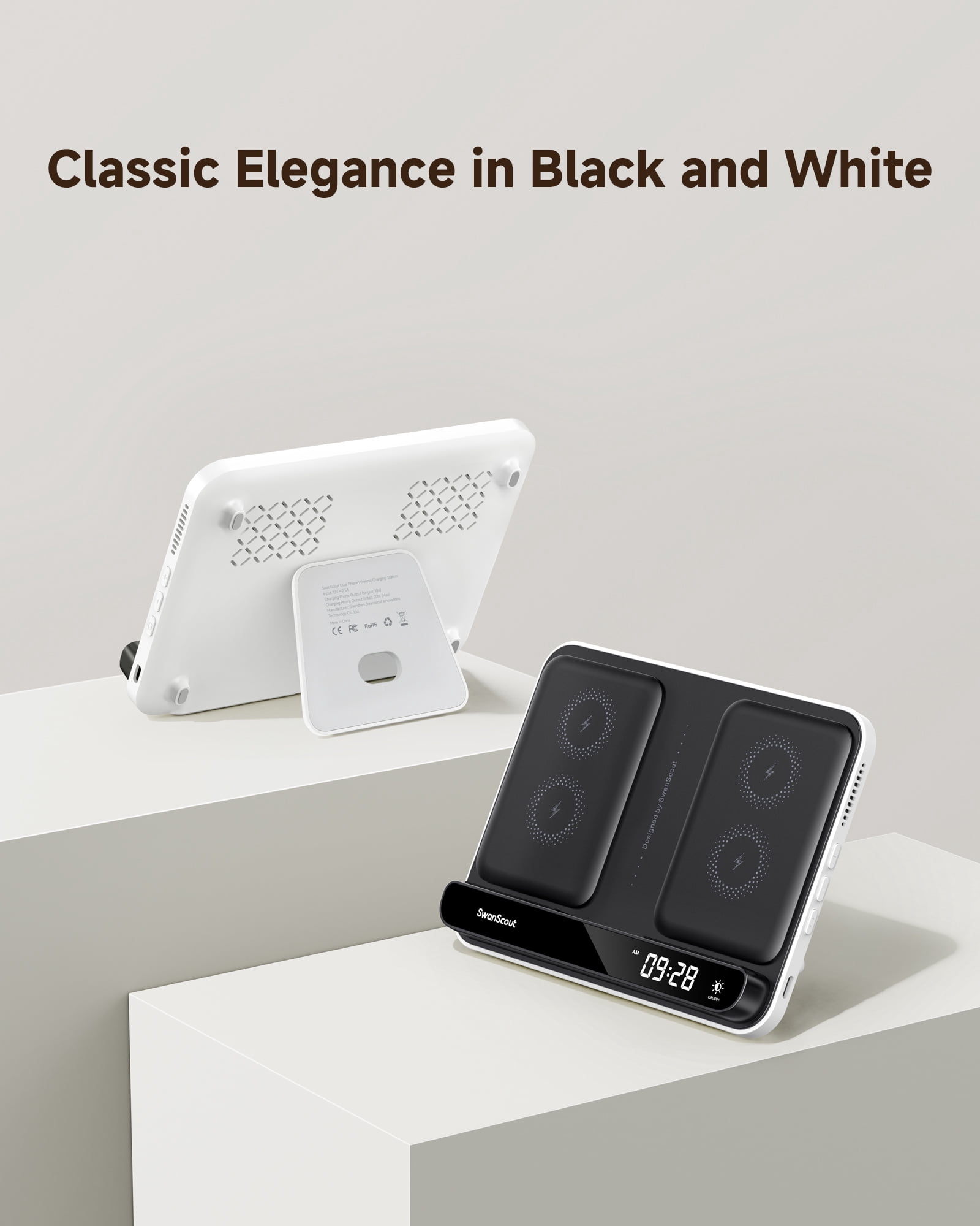 Dual Wireless Charger Stand for iPhone 17/Air/16/15/14 Series, for Samsung Galaxy S25/S24/S23/S22 Series, Android Phones, Foldable Wireless Charging for AirPods Pro 3/Galaxy Buds3 Pro, SwanScout 504