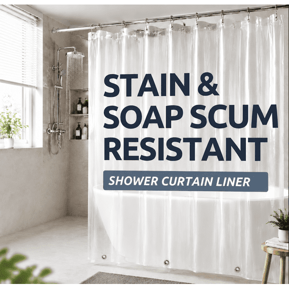 Moopom Clear Shower Curtain Liner, PEVA 72 x 72 Lightweight Waterproof Shower Curtains for Bathroom with Magnets and Rustproof Grommets